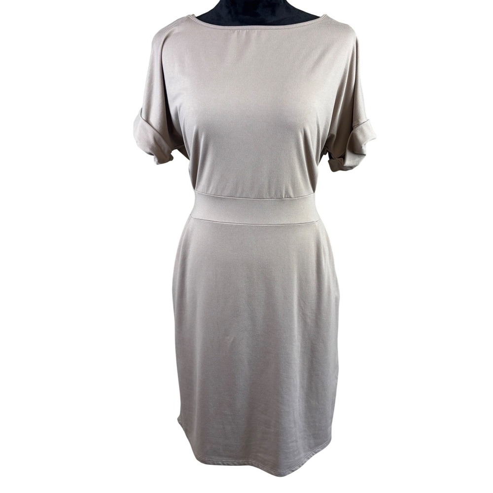 Zenana Taupe Short Sleeve Tie Back Sheath Dress with Pockets XL